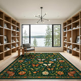Emerald Butterfly Meadow Floral Area Rug