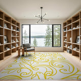 Yellow Floral Scroll Area Rug