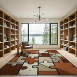 Brown Tan Puzzle Piece Geometric Area Rug