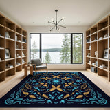 Teal Gold Butterfly Medallion Area Rug