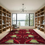 Festive Golden Bells Red Area Rug