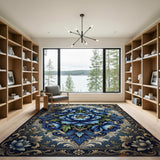 Ornate Blue Peony Vintage Area Rug