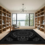Intricate Black and White Intricate Black White Mandala Persian Rug