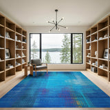 Teal Blue Abstract Grid Area Rug