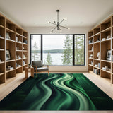 Green Wavy Flow Washable Area Rug