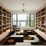 Geometric Modern Cats Area Rug Black White Wood