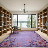 Purple Peony Blossom Butterfly Floral Rug