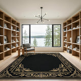 Elegant Gold Ornate Border Black Area Rug