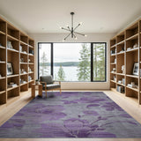Purple Floral Grey Textured Area Rug