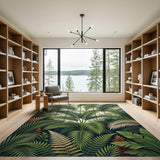 Lush Greenhouse Palms Ferns Area Rug