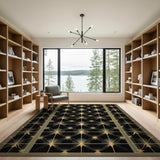 ODIKA Art Deco Gold and Black Washable Area Rug - Low Pile, Non-Slip, Pet & Kid Friendly