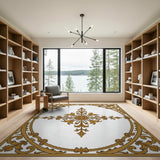 Gold and Silver Traditional Persian Ornate Gold Floral Medallion Area Rug