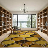 3D Yellow Honeycomb Geometric Area Rug