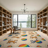 Whimsical Cats Rainbow Balls Washable Area Rug