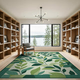 Framed Green Leaves Area Rug