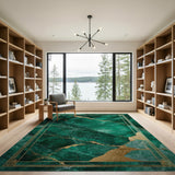 Emerald Green Marble Gold Vein Framed Area Rug