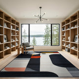 Abstract Geometric Modern Area Rug Black White Gold Orange