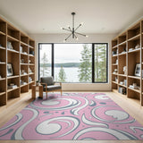 Pink Grey Swirl Abstract Area Rug