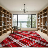Bold Red Plaid Check Area Rug with White Crosses