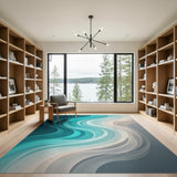 Fluid Teal Waves Abstract Area Rug