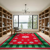 Festive Red Snowflake Plaid Area Rug