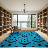 Cheerful Blue Smiley Faces Polka Dot Area Rug