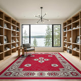 Ornate Red Persian Floral Area Rug with Cream Border