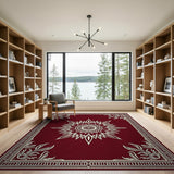 Ornate Red Sunburst Persian Area Rug
