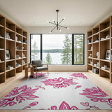 Whimsical Pink Bird-Flower Area Rug