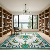 Floral Blue and Teal Persian Floral Medallion Area Rug