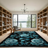 Vintage Blue Roses Floral Area Rug