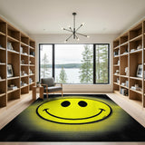 ODIKA Yellow Retro Smiley Face Washable Area Rug - Low Pile Pop Art Non-Slip Rug