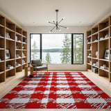 Red and White Checkered Rustic Farmhouse Area Rug