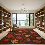 Multi-color and Patterns Autumn Maple Leaves Pattern Area Rug