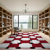 Bold Red Geometric Grid Geometric Modern Area Rug