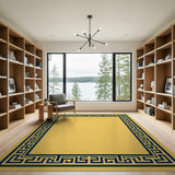 Navy Greek Key Border Gold Area Rug