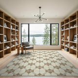 Brown and Tan Beige Tan Geometric Lattice Area Rug