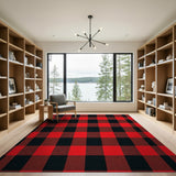 Rustic Farmhouse Red Red Black Buffalo Plaid Rustic Area Rug