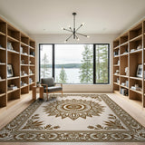 Beige Traditional Persian Sun Mandala Rug