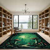 Green Enchanted Mushroom Forest Area Rug