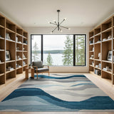 Teal Blue Wave Geometric Area Rug