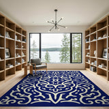 Navy Blue Traditional Persian Area Rug with Ornate White Motifs