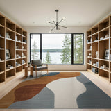Organic Wave Abstract Area Rug in Teal Terracotta Ivory