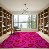 Vibrant Pink Maroon Swirl Abstract Area Rug