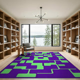 Purple Lime Green Geometric Abstract Area Rug
