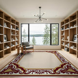 Gold and Silver Ornate Maroon Gold Floral Border Area Rug