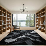 Bold Black White Brush Stroke Abstract Rug