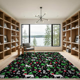 Festive Reindeer Holly Pattern Area Rug