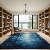 Misty Blue Pine Forest Silhouette Area Rug