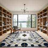 Ornate Navy and Gold Persian Motif Area Rug